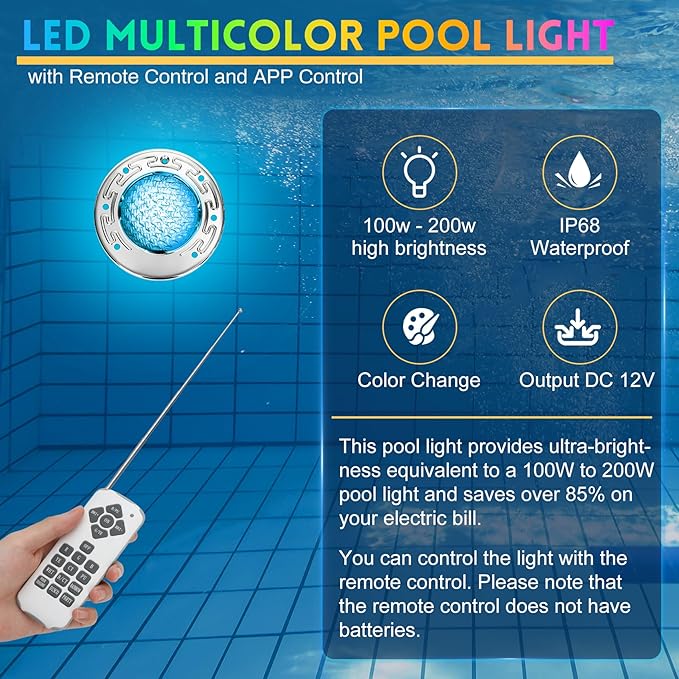 CAtArt 6 Inch LED Spa Light,12V DC Color Changing Inground Spa Lights for Inground Pool with Controller Remote and APP Control for 6'' Wet Niche,12W,50 Foot Cord