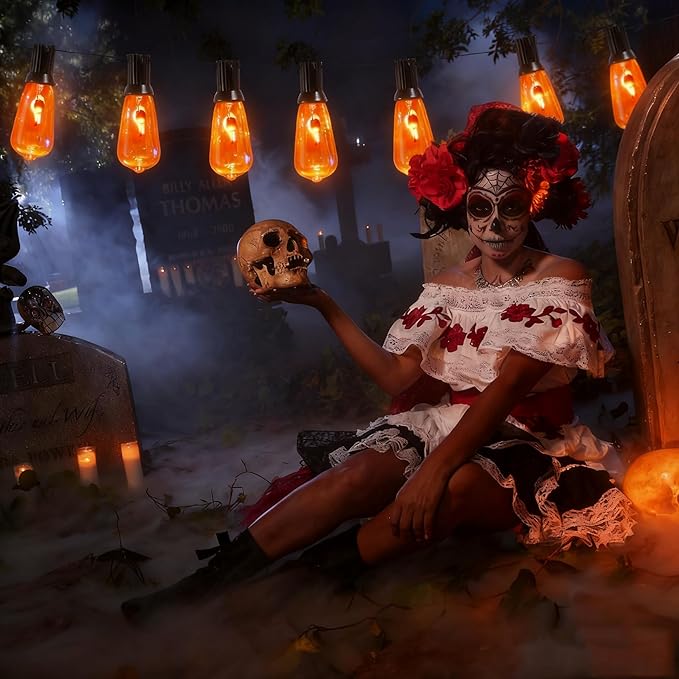 Halloween String Lights10Ft with 10 Flickering Bulbs,Halloween Lamp with UL Listed IP44 Waterproof for Indoor/Outdoor Use, Patio, Garden, Gazebo, Fall Decorations for Home