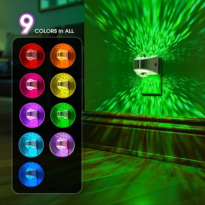 Night Lights Plug into Wall, Star Projector for Bedroom, Silver Night Light Projector for Kids, 9-Color RGB Galaxy Nightlight with Dusk to Dawn Sensor for Bathroom, Gaming Room Decor Gifts, 2 Pack
