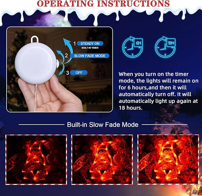 LOLStar Christmas Window Lights 3 Pack Red White and Green Gnomes Xmas Lights with Suction Cups 2025 Upgrade Timer Function and Slowly Fade Mode Battery Operated Indoor Decors Christmas Decorations