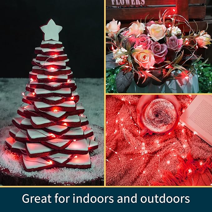 LAMPHOME 20 Pack red Fairy Lights, Battery Operated String Lights, 20 LED on 6.6FT Copper Wire Firefly Fairy for Wedding Party Mason Jar Christmas Bedroom Galentine's Day Valentine Day Decoration