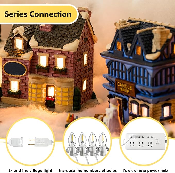 Leelosp 1 Pack Christmas Accessory Cord with 5 LED Light Bulbs, 11.5 Feet White C7 Lamp, On/Off Switch Plug, Spare Fuses, Female/Male Plugs, Blow Mold Light for Village House Craft Decorations