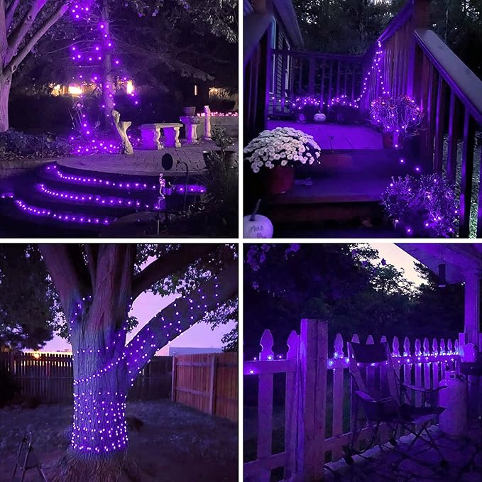 JMEXSUSS 2 Pack Halloween Fairy Lights Battery Operated, Total 400 LED 132ft Purple Halloween String Lights Indoor with Remote, 8 Modes Copper Wire Twinkle Lights for Bedroom Wall Tree Decor