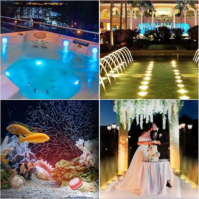 Rechargeable Pool Lights for Above Ground Pools, Led Lights for Inground Pool Waterproof, Submersible Led Pool Lights Underwater with Remote & Suction Cup 16 Colors Magnetic Pond Light 4 Sets