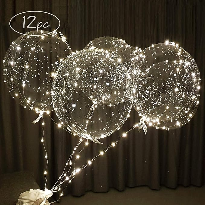 Lightsfever LED Light up Party Balloons with Batteries, 22 inch warm white Big Size Clear Bobo Balloons for Helium or Air, thanks giving party balloons(12 pack warm white)