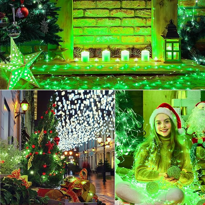 LAMPHOME 100 LED Fairy Lights Battery Operated, Mini Battery Powered Copper Wire Starry String Lights,Light Length 32.5Ft, Multi Functions & timerWith Remote,St Patrick's Day Decorations,Green