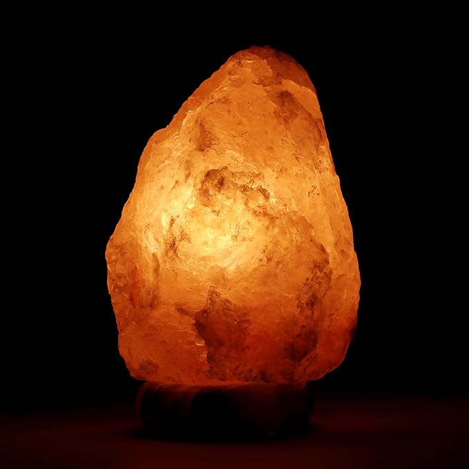 DeluxeComfort Cylinder Himalayan Rock Salt Natural Crystal, 9.5 Inches Tall-Soft Calm Light-Table Lamp, Orange Hue, 9.5", (NSL-AB-95)