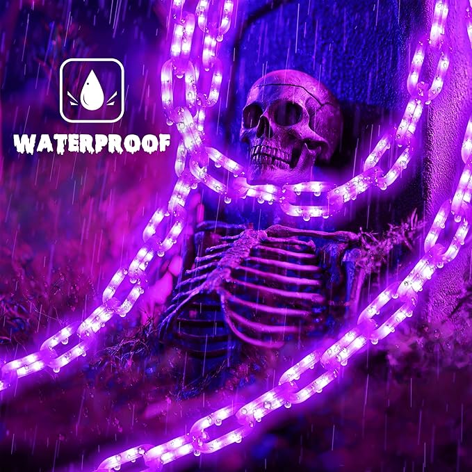 Joomer Battery Operated Halloween Lights Outdoor, 9.5 FT 160 LED Waterproof Halloween Decorative Plastic Chain String Lights, 8 Lighting Modes and Timer Function, Suitable for Outdoor Indoor (Purple)
