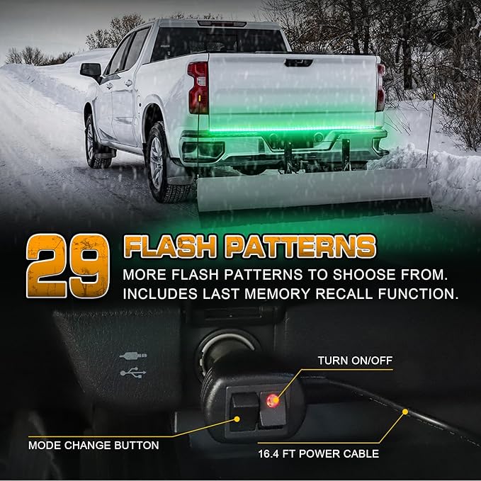XRIDONSEN 60 inch Truck Tailgate Green Emergency Lights Strip 360 LED Strobe Light Rear Window Lights Flashing Warning Hazard Safety First Responder Lights for Vehicles Trucks Pickup