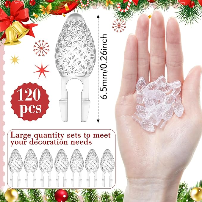 Boao 120 Pcs Ceramic Christmas Tree Replacement Lights Clear Plastic Flame Peg Bulbs Accessories for Ceramic Christmas Trees and DIY Projects(Clear,Medium)