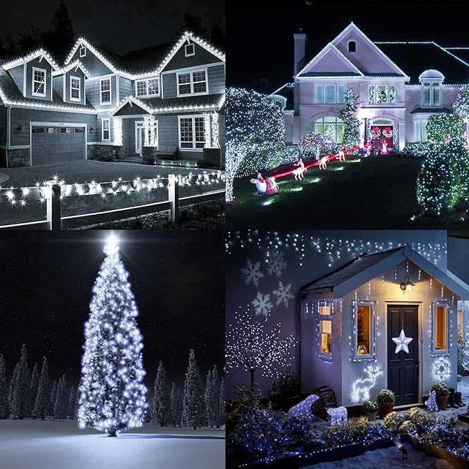 TW SHINE 2 Pack Solar String Lights Outdoor, Total 80 FT 240 LED Solar Powered Waterproof White Fairy Lights 8 Modes for Outside Christmas Party Tree Wedding Yard Decorations