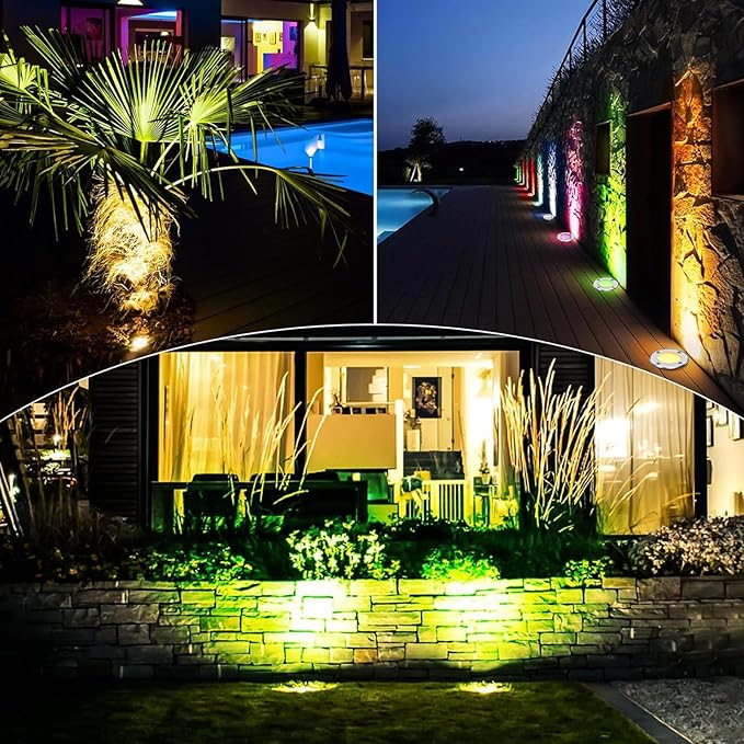 RGBW Low Voltage Landscape Light In-ground Lights with Connectors LED Well Light Waterproof IP67 3W DC12V Color Changing Outdoor In-Ground Lights Pathway Garden Deck Driveway Lamp(Multicolor)