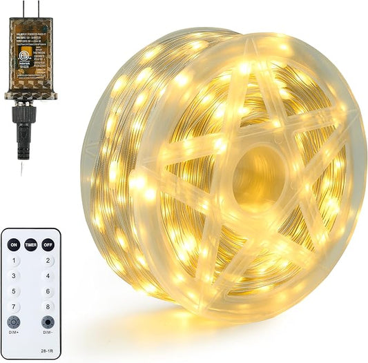Joiedomi 600 LED Christmas Lights Outdoor,197 FT Warm White Christmas Tree Lights with 8 Modes Timer, PVC Clear Wire String Lights with Reel for Indoor Outdoor Holiday Xmas Eve Night Decorations
