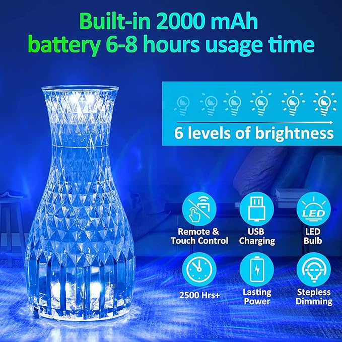 Crystal Lamp, Crystal Table Lamp Rose Crystal Lamp USB Diamond Table Lamp 16 Color Changing Touch Crystal Lamp (H)