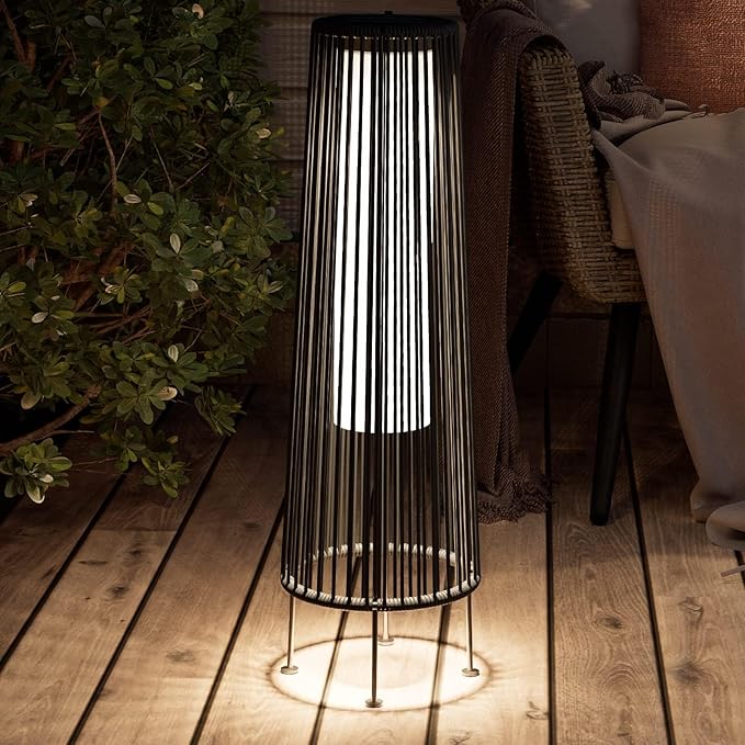Grand patio Outdoor Floor Solar Light 2-Pack, Wicker Solar Patio Lamp Waterproof Outside Deck Lamp for Porch, Yard, Garden, Lawn Decorations - Dark Brown, Gordes 2 PCS