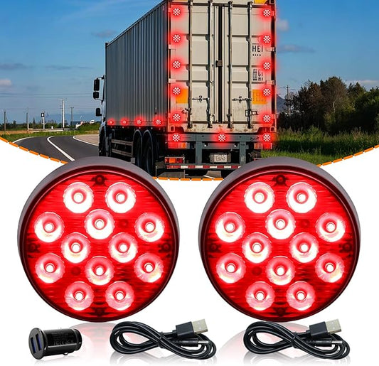 2PCS Magnetic Red Strobe Lights for Trucks, Rechargeable Flashing Lights for Vehicles, LED Red Beacon Magnetic Trailer Lights Portable Emergency Safety Warning Lights Wireless Strobe Lights
