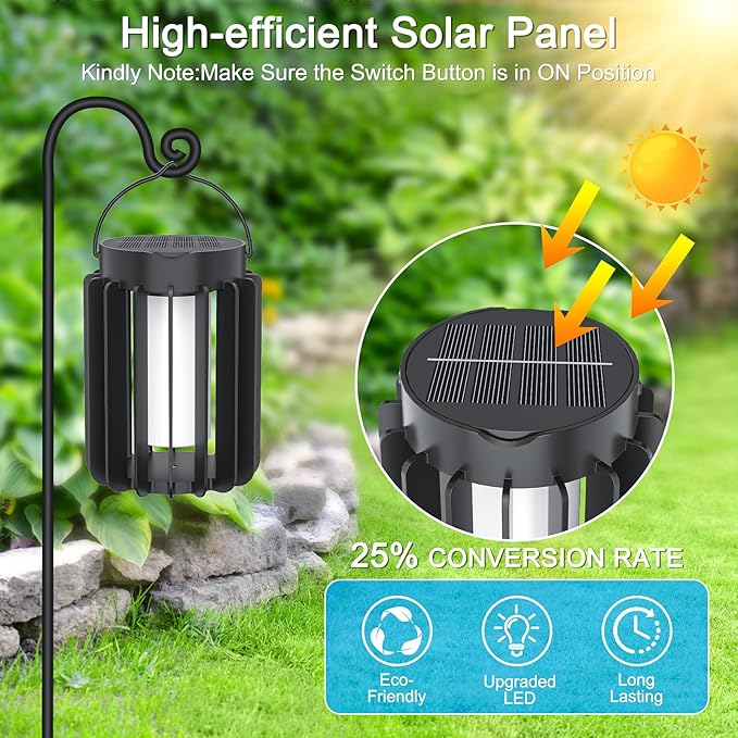 Solar Lantern Outdoor Lights 4 Pack, Upgraded Flickering Flame Solar Lanterns Lights Outdoor Waterproof, Hanging Lantern Decorative, Solar Powered Lanterns for Yard Patio Path Garden Decor