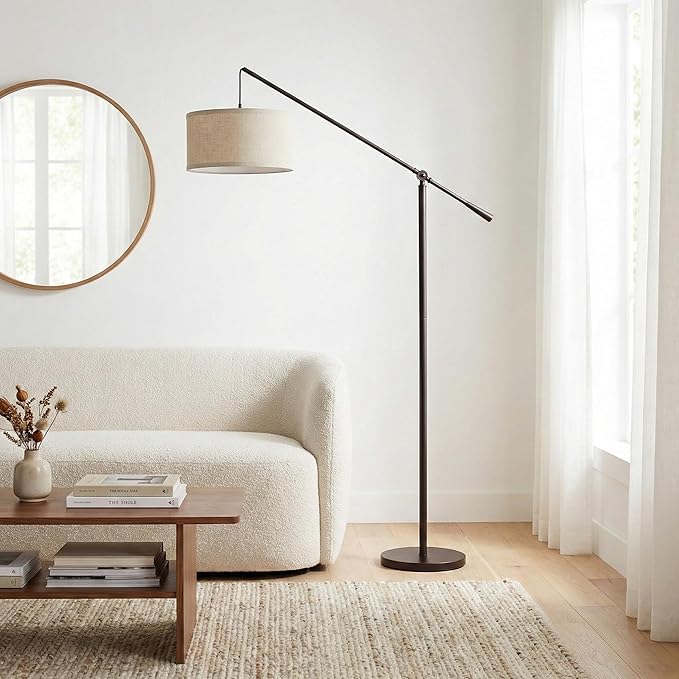 Brightech Hudson 2 - LED Floor lamp, Tall Lamp with Sturdy Base, Contemporary Arc Lamp for Living Rooms & Offices, Great Living Room Décor, Mid Century Modern Light for Bedroom - Rubbed Bronze