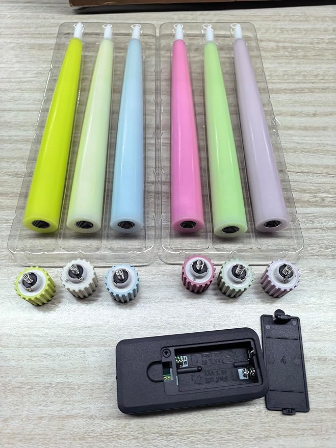Easter Decorations, Easter Pastel Flameless Candles - Pastel Taper Candles Battery Operated with Timer and Remote Control, Home Table Decor, Wax, Macaron, 6pc