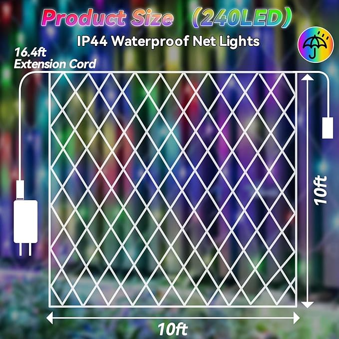LitHome 10 x 10FT Christmas Net Lights Outdoor, 35 Colors Changing 240 LED Christmas Net Lights with Remote Connectable, 9 Modes RGB Mesh Light Plug in for Bushes, Xmas, Garden, Gazebo, Holiday Decor