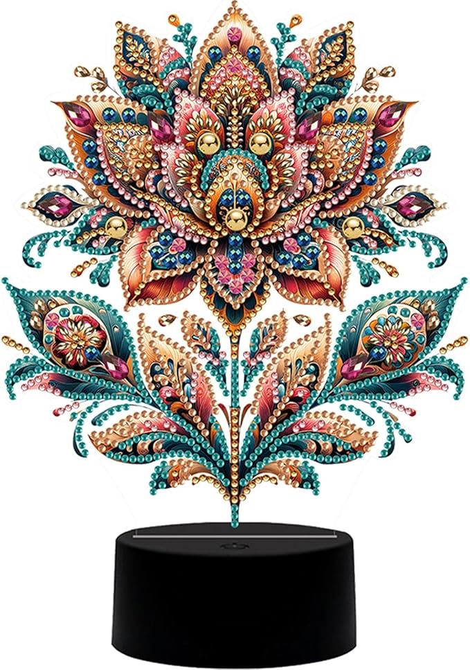 Luxurious Flower Diamond Art Painting Night Light,Diamond Art Painting Kits Desktop Touch Lamp Ornaments for Tabletop Decor Diamond Art Accessories for Adult Beginner Bedrooms Living Room