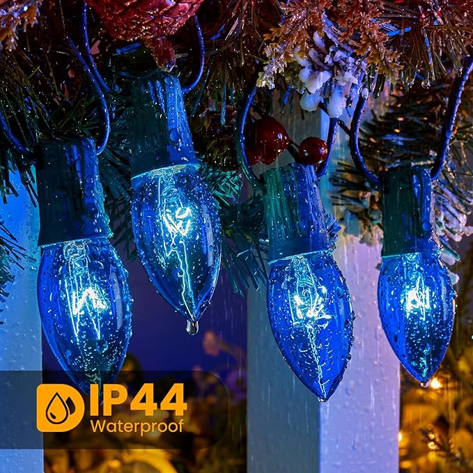 Brightown C9 Incandescent Bulb, C9 Christmas Replacement Light Bulb for Christmas String Light, E17 Intermediate Base, 7 Watt (Blue, 25 Count (Pack of 1))