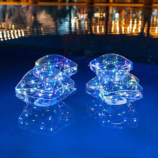 TIALLY Solar Star Lights Outdoor - 14'' Solar Floating Pool Lights, Inflatable & Hangable Outdoor Decorations, Waterproof Solar Powered Star Light - Best Gift Pool Decor (2 Pack Colored)