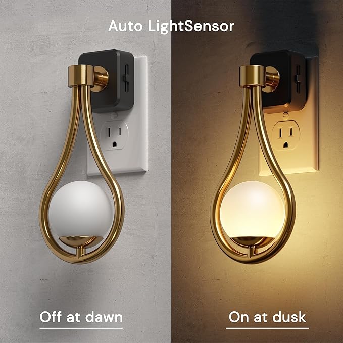 L LOHAS LED Night Lights Plug Into Wall: Dusk to Dawn Sensor, Soft White 3000K Nightlight, 0-100LM Adjustable Brightness, 330°Rotating Plug in Night Light for Bathroom, Hallway, Bedroom, Stairway