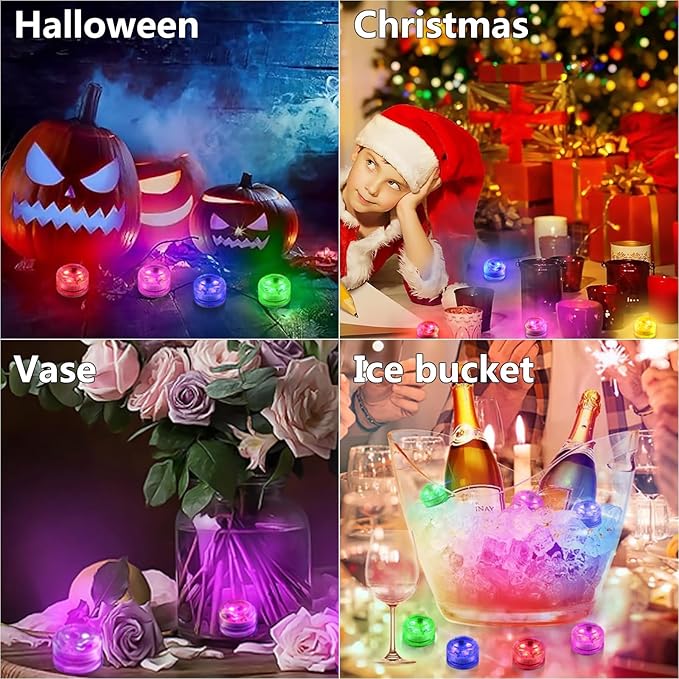 Submersible LED Lights, 12 PCS RGB Waterproof Color Changing Tea Light with Remote control and Timer, Battery Operated Mini Lights for Vase, Pool, Pond, Fish Tank,Parties,Wedding,Halloween,Christmas