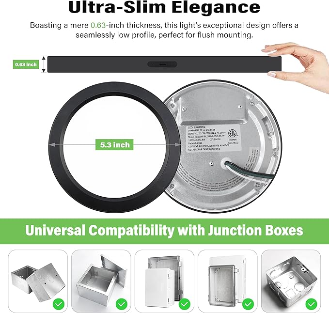 5.4" Flush Mount Ceiling Light Dimmable with ETL CERT, 5000K Black LED Ceiling Lights Ultra Thin Round Ceiling Light Fixture for Bedroom, Bathroom,Kitchen, Hallway,Basement,Closet,28Pack