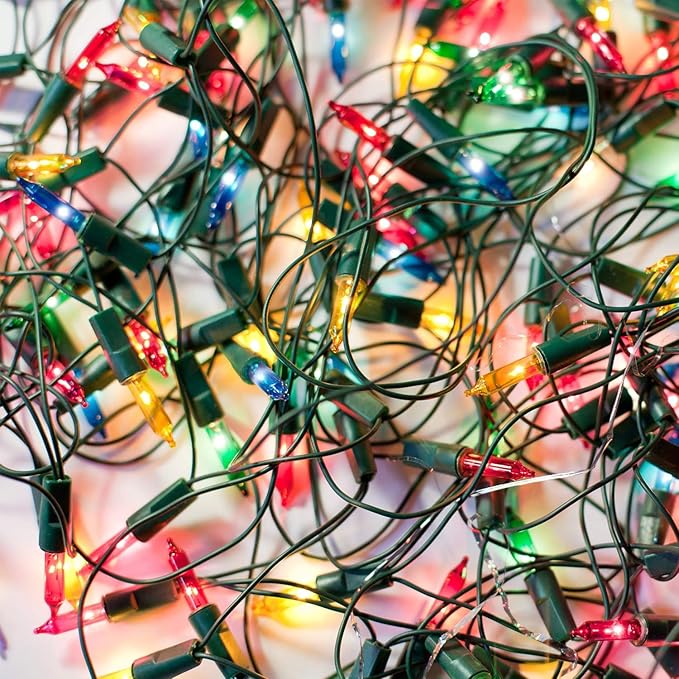 Mudder 60 Count Replacement Christmas Tree Light Bulbs 2.5v 0.425 Watt Replacement Bulb Mini Incandescent Wire String Lights Decoration for Prelit Xmas Tree(Green Base with Colorful Bulb)