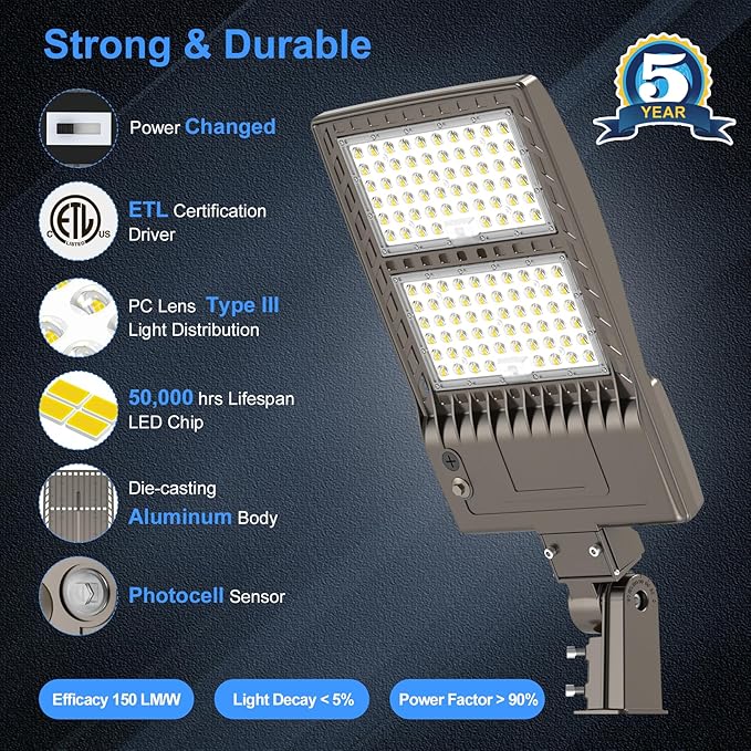 KUKUPPO 2Pack 480V 400W LED Parking Lot Light DLC ETL Listed, 60000LM Power Adjustable, Dusk to Dawn LED Shoebox Flood Pole Light Outdoor Parking Lighting with Slip Fit 5000K IP65 Waterproof 277-480V