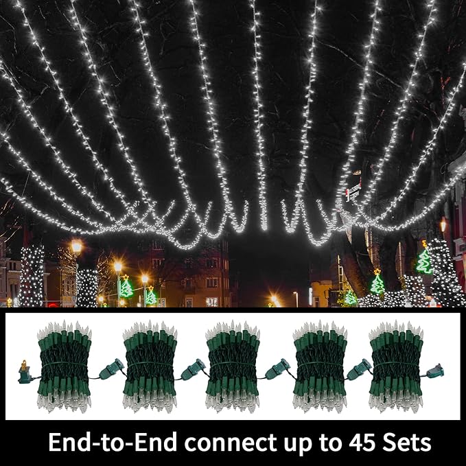 LAMPHOME 21.6ft 100 LED White Christmas Lights Indoor Outdoor, Connectable String Lights Outdoor Green Wire Plug in for Bedroom House Fireplace Christmas Tree Decoration