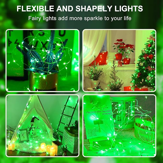 Aogist 50LED Fairy Lights 16ft Dual Power(USB/Battery) with Remote & Timer, 8 Modes Flexible Copper Wire Waterproof String Lights for Outdoor Christmas Wedding Bedroom Party Decor-1 Pack,Green