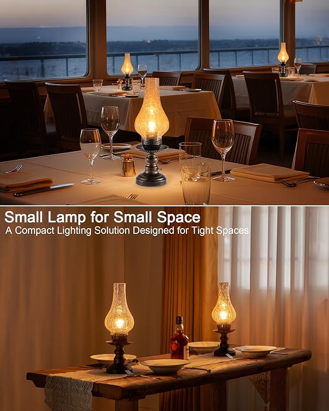 UMEXUS Vintage Rechargeable Cordless Table Lamp with Dimmer & Touch Control, Small Battery Powered Lights, Amber Hand-Blown Glass Retro Farmhouse Lamp for Bedroom, Living Room, Dining Table, Kitchen