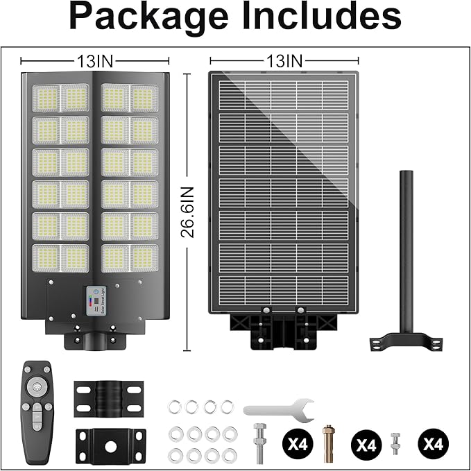 Solar Street Lights Outdoor Waterproof 9000W - LED Solar Powered Street Light Dusk to Dawn with Mention Sensor, Heavy Duty Large Outdoor Solar Lights for Parking Lot/Garden/Yard/Pathway Lighting