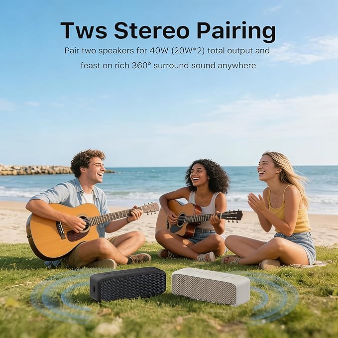 Bluetooth Speaker,20W Stereo Sound,Wireless Speaker with Bluetooth 6.0,24H Playtime,IP68 Waterproof Shower Speaker,TWS Pairing, Support TF Card,AUX 3.5mm Input,Speaker for Home,Outdoor,Travel
