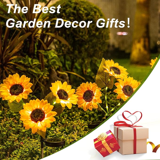 6 Packs Solar Sunflowers Outdoor Waterproof with 18 Flowers, Auto ON/Off Solar Garden Lights Outdoor Waterproof, 3 Packs Walkway Lights Gift for Grandma/Mom/Colleagues