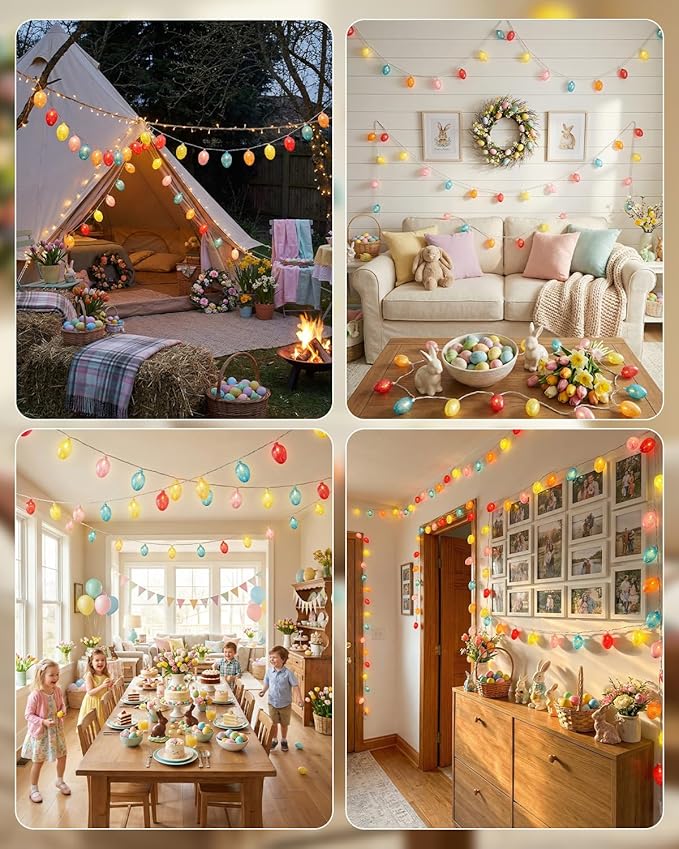 SUNSGNE Easter Egg String Lights, 8.5ft Easter Decorative Lights with 10 Clear Colorful Egg Bulbs for Outdoor Bedroom Party Holiday Home Tree Decoration
