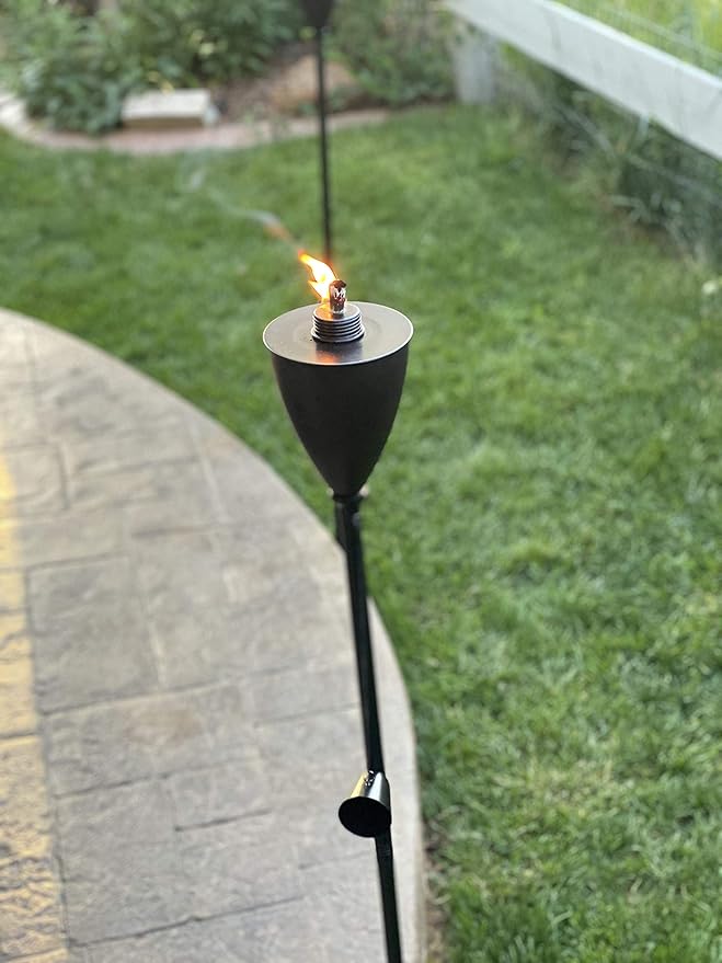 BIRDROCK HOME Outdoor Torches - Durable Construction, Modern Design, Weather Resistant, Citronella Oil Compatible, Ideal for Backyards, Patios, Pathways - Conical Bronze, 4 Pack