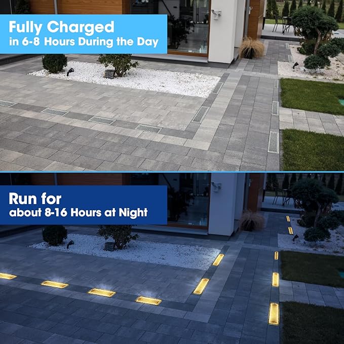 Drart Solar Paver Lights 4x8 Inch, IP67 Waterproof Recessed Brick Pathway Lighting Outdoor for Driveway, Walkways, Patio, Garden, Pavers, Yard (2700K/4500K/6000K, 2 Pack)