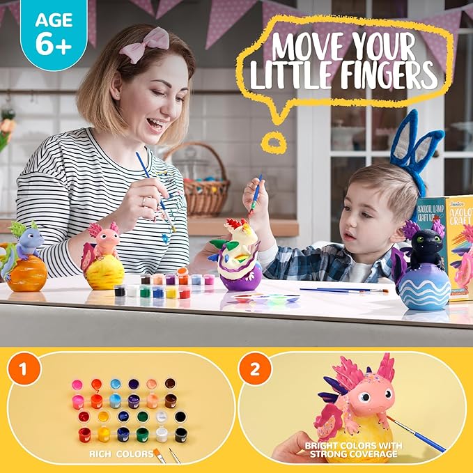 JMMICO Paint Your Own Axolotl Lamp Kit, Axolotl Crafts Night Light, Arts and Crafts for Kids Ages 4-8, Easter Basket Stuffers, Easter Gifts for Girls Boys 6 7 8 9 10 11 12 Years Old 【Upgraded Paints】