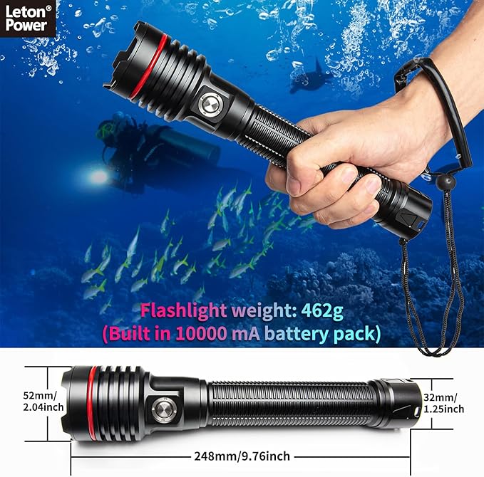 26S 5000 Lumens Dive Light - 5 Modes, 6H Long Runtime Underwater Flashlight, USB-C Rechargeable Diving Torch, IP68 Waterproof 328FT Scuba & Snorkeling Safety Dive Lights for Night Diving