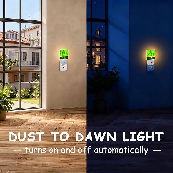 Happy St.Patrick's Day Night Light for Kids,Dusk-to-Dawn Auto Sensor Green Shamrocks Lucky Plug in Night Light,0.5W Energy Saving Non-Toxic for Bedroom/Bathroom,Ideal Gifts for Women Men