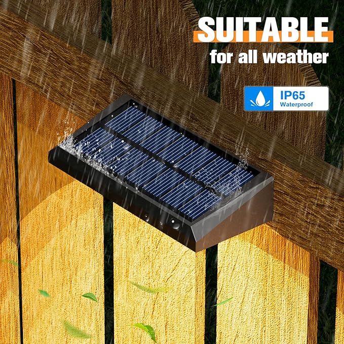 VOLISUN Solar Fence Lights Outdoor Waterproof IP65, 16 Pack Fence Lights Solar Powered 100 Lumens Auto On/Off Step Wall Lights Outside Decorations for Yard, Porch, Patio, Pool, Deck- Warm Light