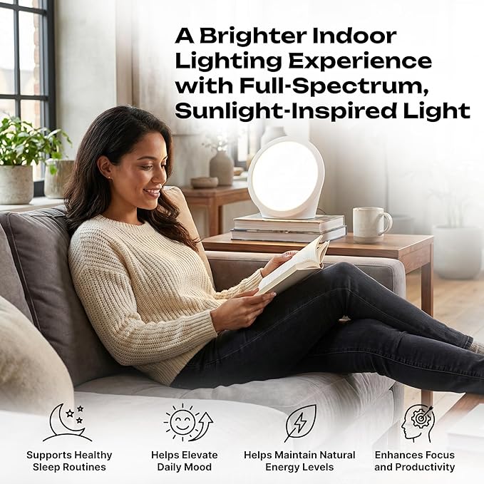 Light Therapy Lamp 10000 Lux - Happy Lamps Full Spectrum Sunlight Lamps for Day Light - Portable Uv-Free Sun Daylight Box with Bright White Natural Lights Adjustable Brightness for Mood Energy