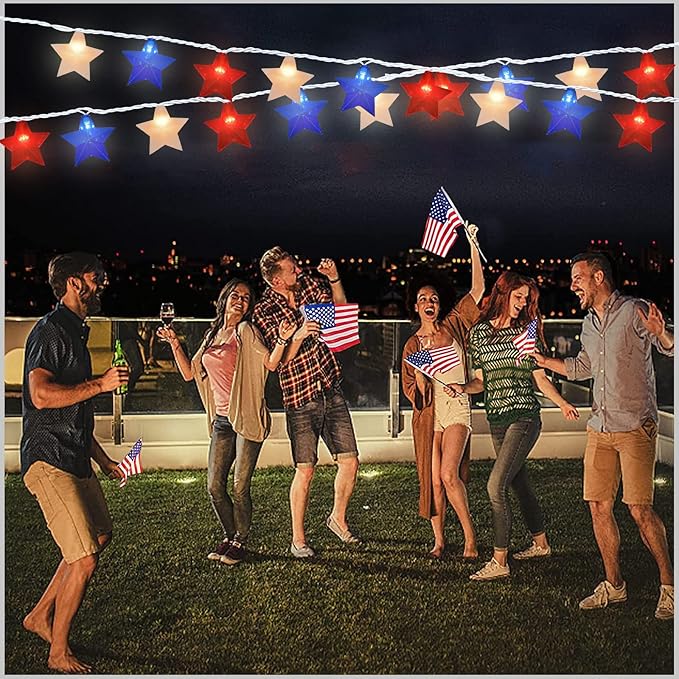Red White Blue Stars String Lights, 8.5ft Independence Day Decoration Lights with 10 Red White Blue Lights, 4th of July Decoration String Lights Plug In for Patriotic Wedding Patio Garden Party Decor