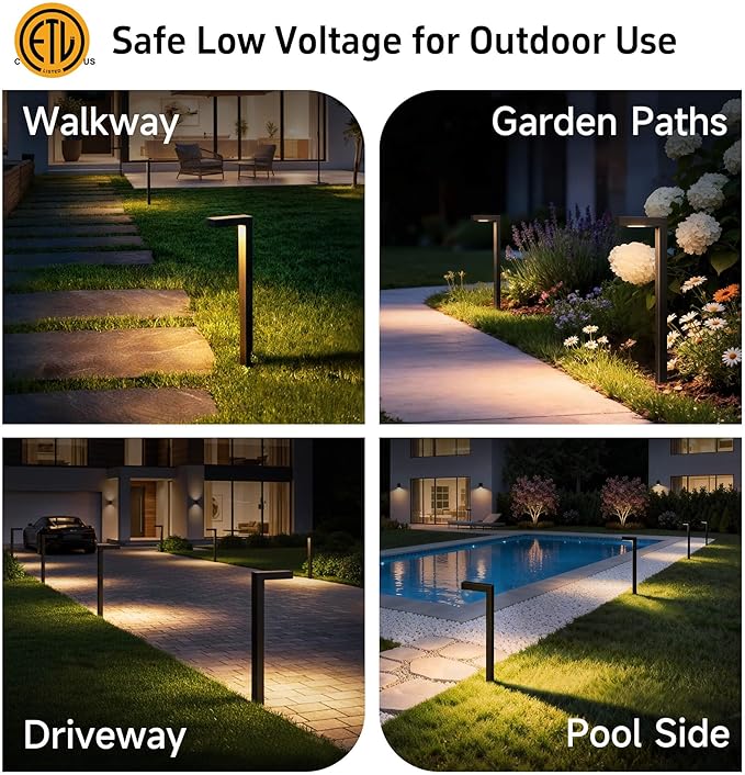 Gardenreet Brass Low Voltage Landscape Path Lights, Wired Pathway Lights, Outside IP65 LED Bronze L Shape Driveway Lights for Backyard Garden House with 3W 270LM 5000K G4 Bulb 12 Pack