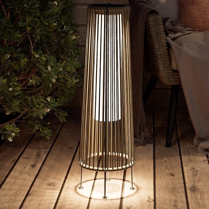 Grand patio Outdoor Floor Solar Light 2-Pack, Wicker Solar Patio Lamp Waterproof Outside Deck Lamp for Porch, Yard, Garden, Lawn Decorations - Gray, Gordes 2 PCS