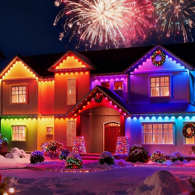 400FT Permanent Outdoor Lights,RGB+IC Eaves Lights with App & Remote Control,DIY Multi-Color Scene Modes,IP67 Waterproof,Outdoor Strings for House,Holiday Decorations for Halloween,Christmas
